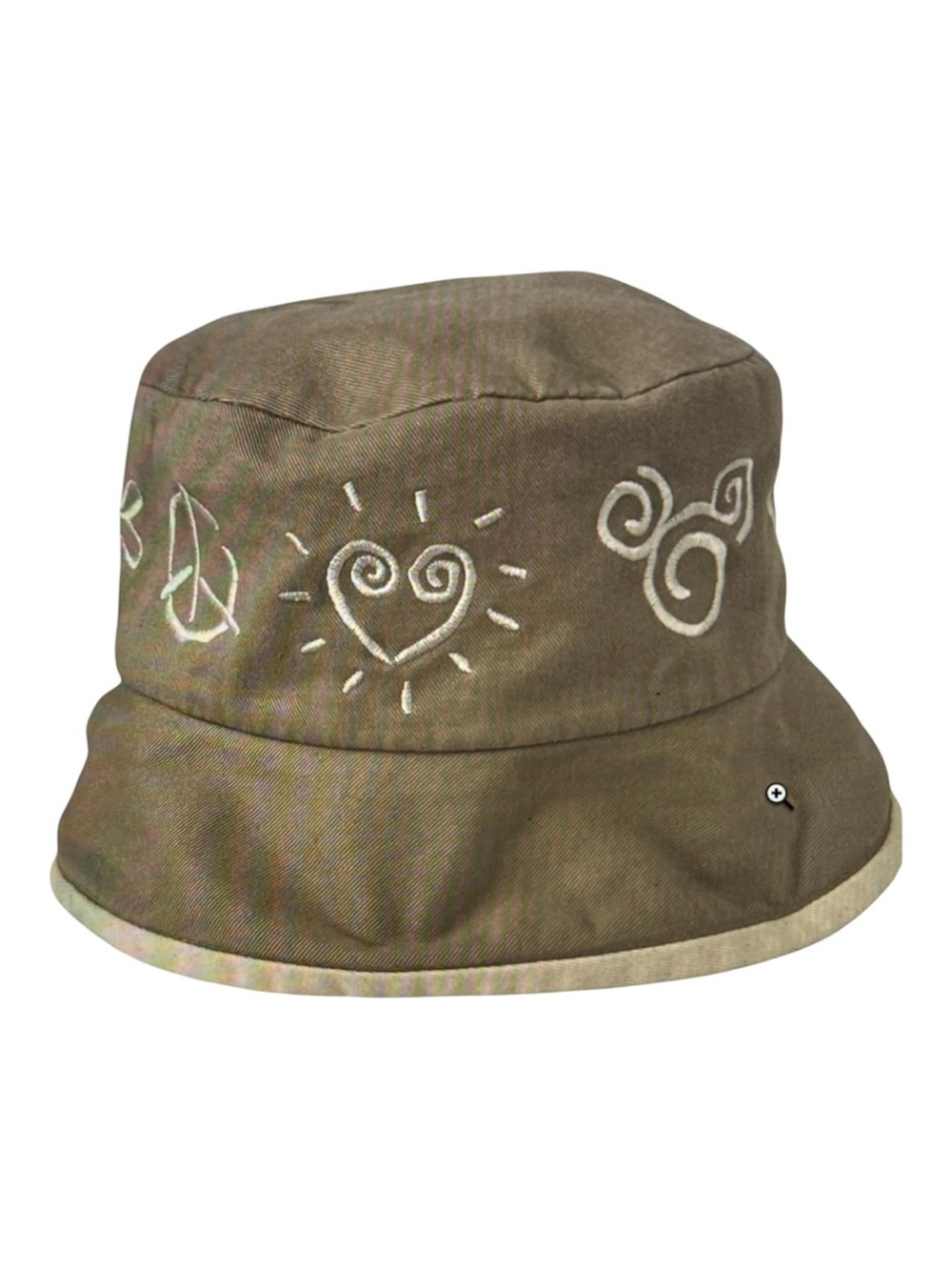 Disney Cotton Khaki Embroidered Bucket Hat Flowers Peace Sign Sun